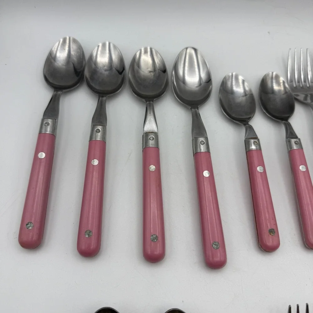 Interpur Flatware Set Mixed Pink Marmalade Goose Pattern Vintage Stainless Steel